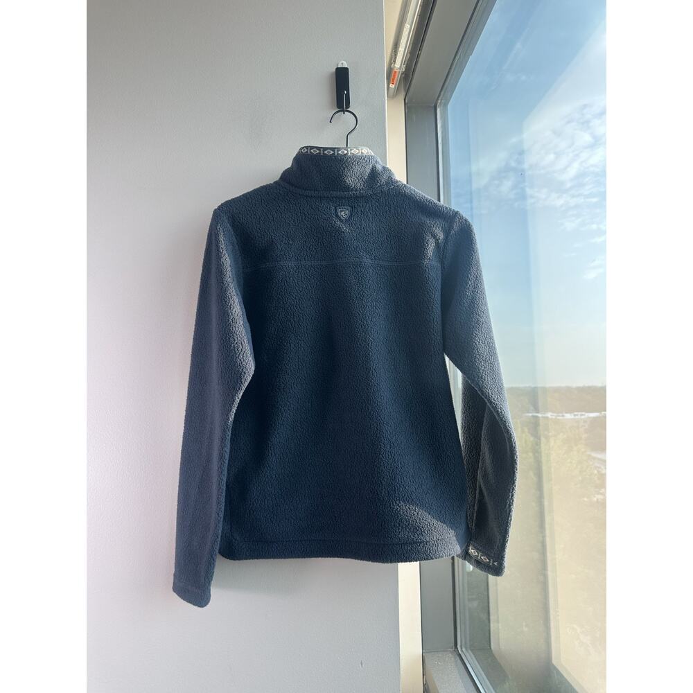 Kuhl Women Hygge Snap Pullover Ink Blue Fleece Crossover Ribbon Trim M - Picture 2 of 8